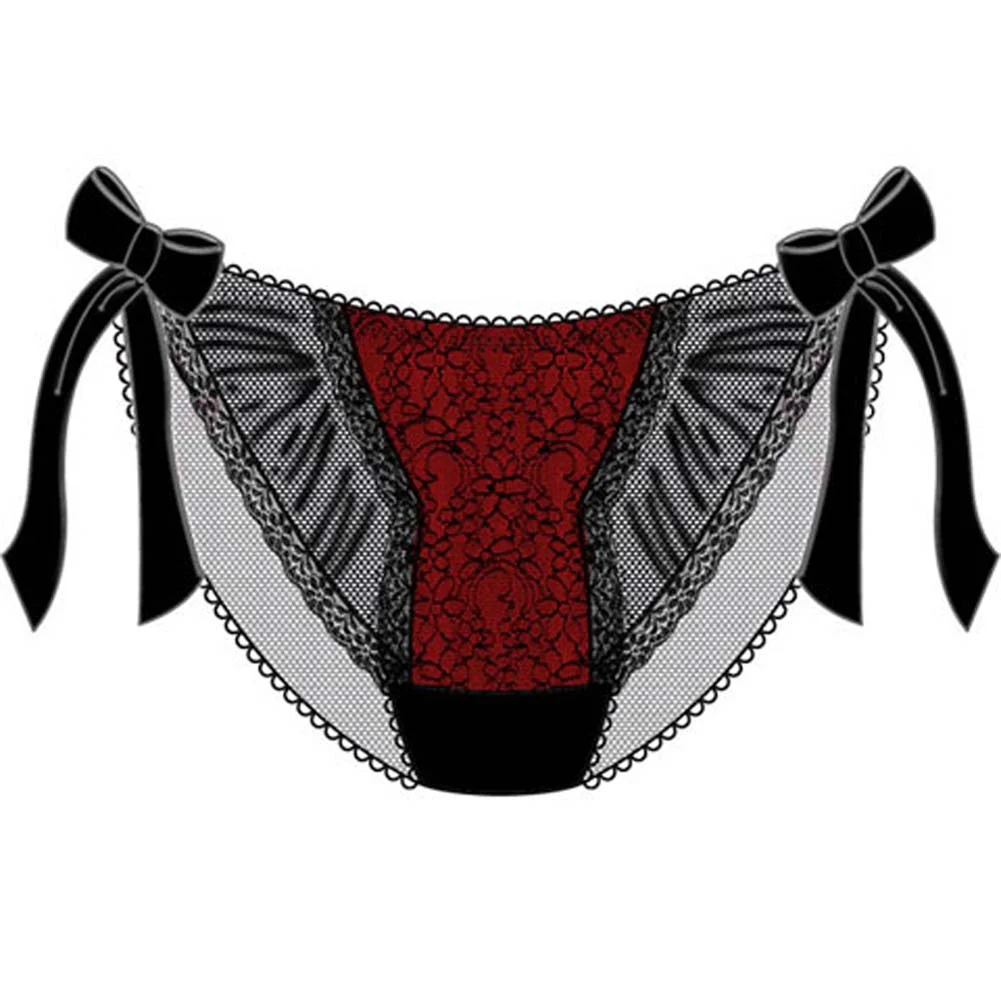 Necessary Objects Take A Bow Scalloped and Sheer Bikini, Medium, Black