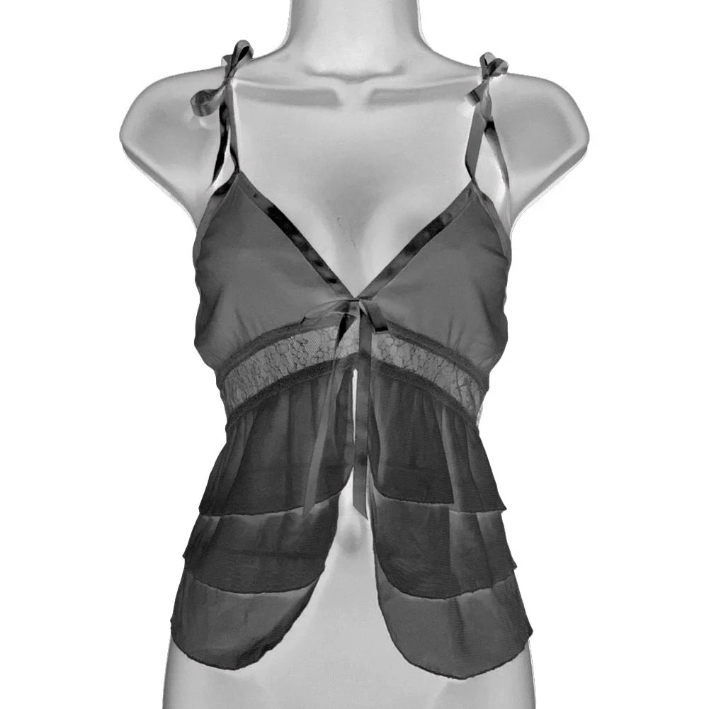 Necessary Objects Take A Bow Slit and Sheer Cami, Medium, Black