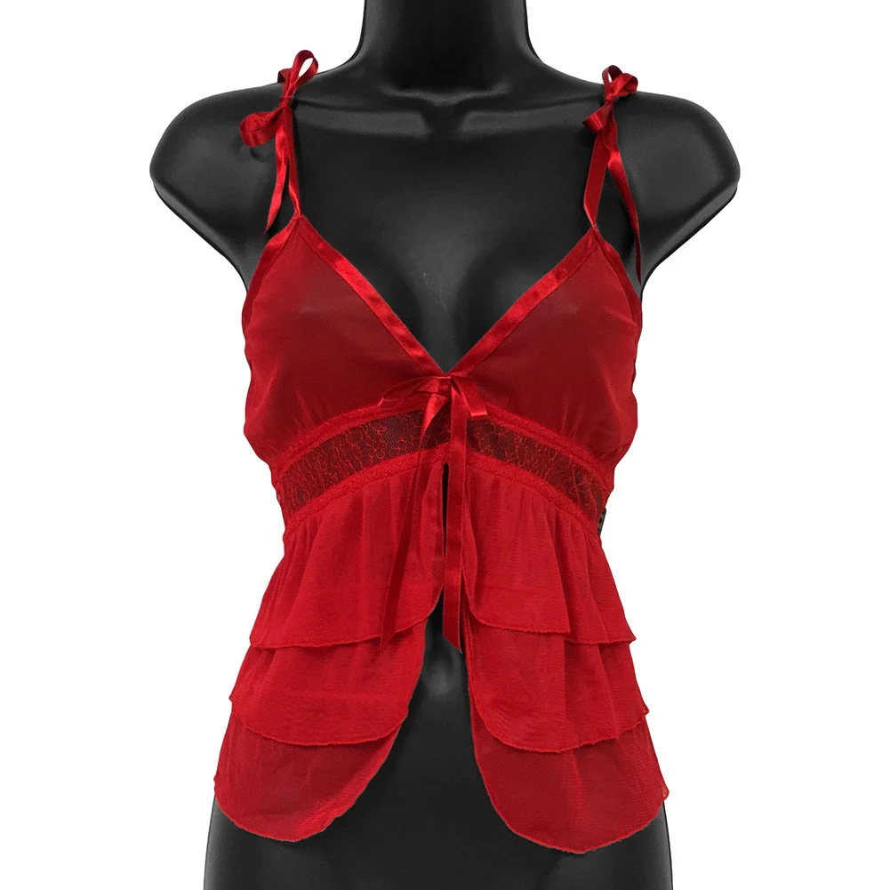 Necessary Objects Take a Bow Slit and Sheer Cami, Small, Red
