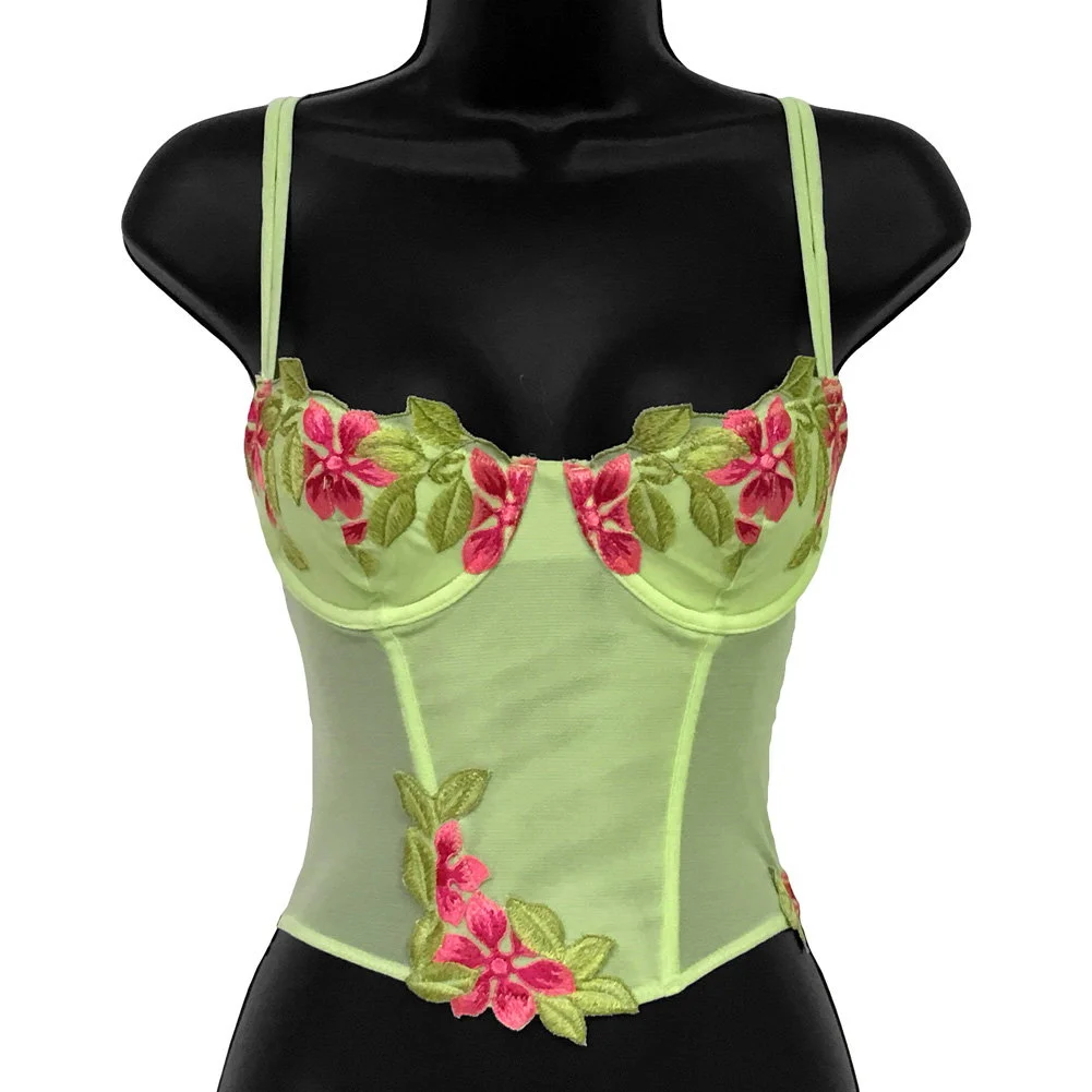Necessary Objects Wildflower Boned Princess Line Corset, 34B, Lime