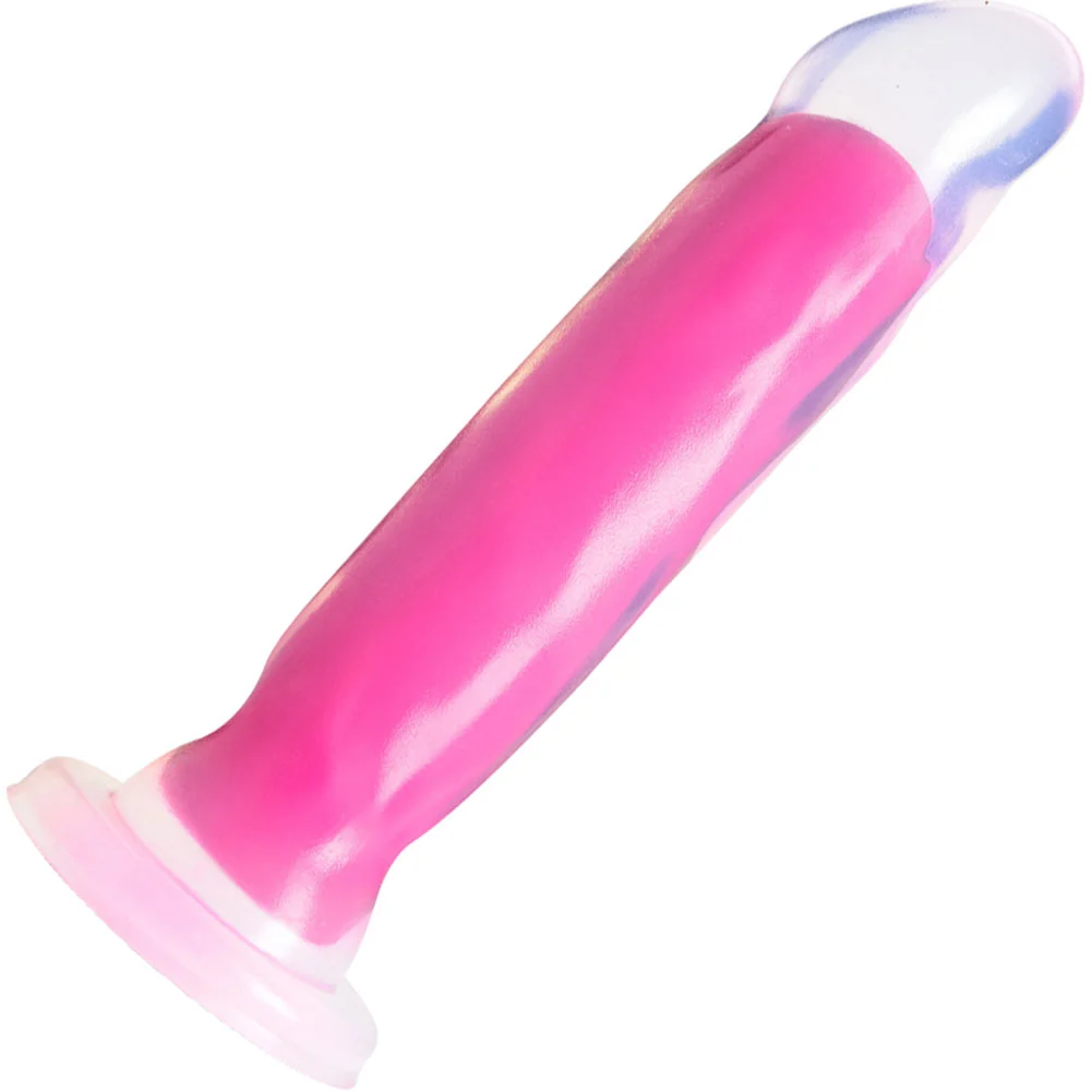 Neo Elite Glow-in-the-Dark Marquee Silicone Dual-Density Dildo, 8", Neon Pink