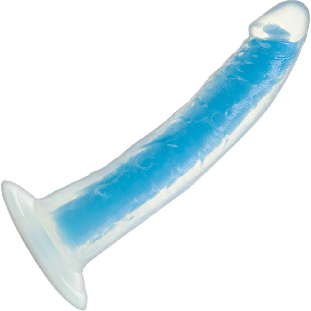 Neo Elite Glow-In-The-Dark Silicone Dual-Density Dildo, 7", Neon Blue