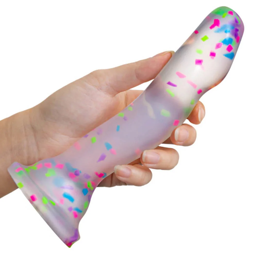 Neo Elite Hanky Panky Glow-in-the-Dark Silicone Dildo, 7.5", Confetti