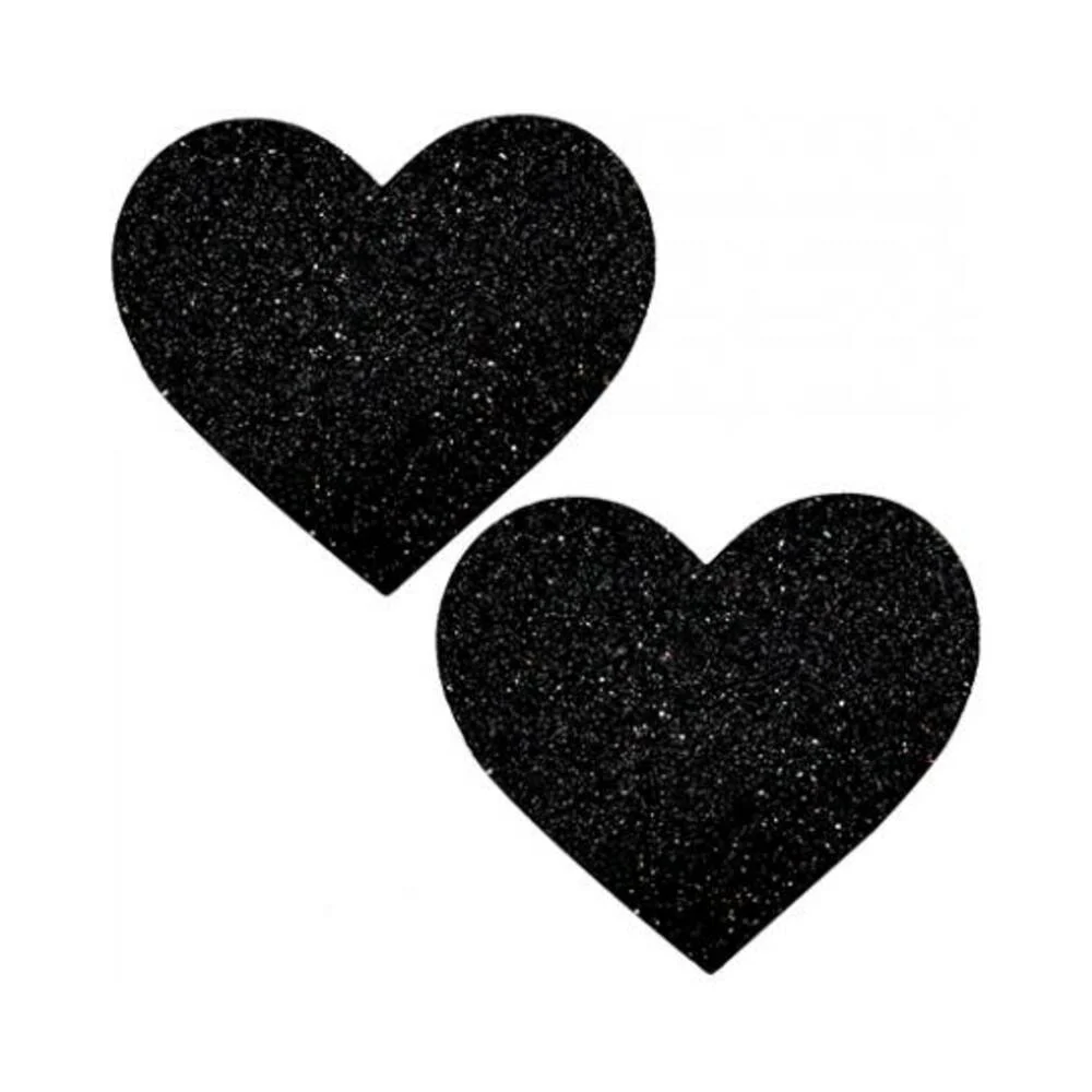 Neva Nude Black Malice Queen Status Glitter Heart Pasties - Black Qn