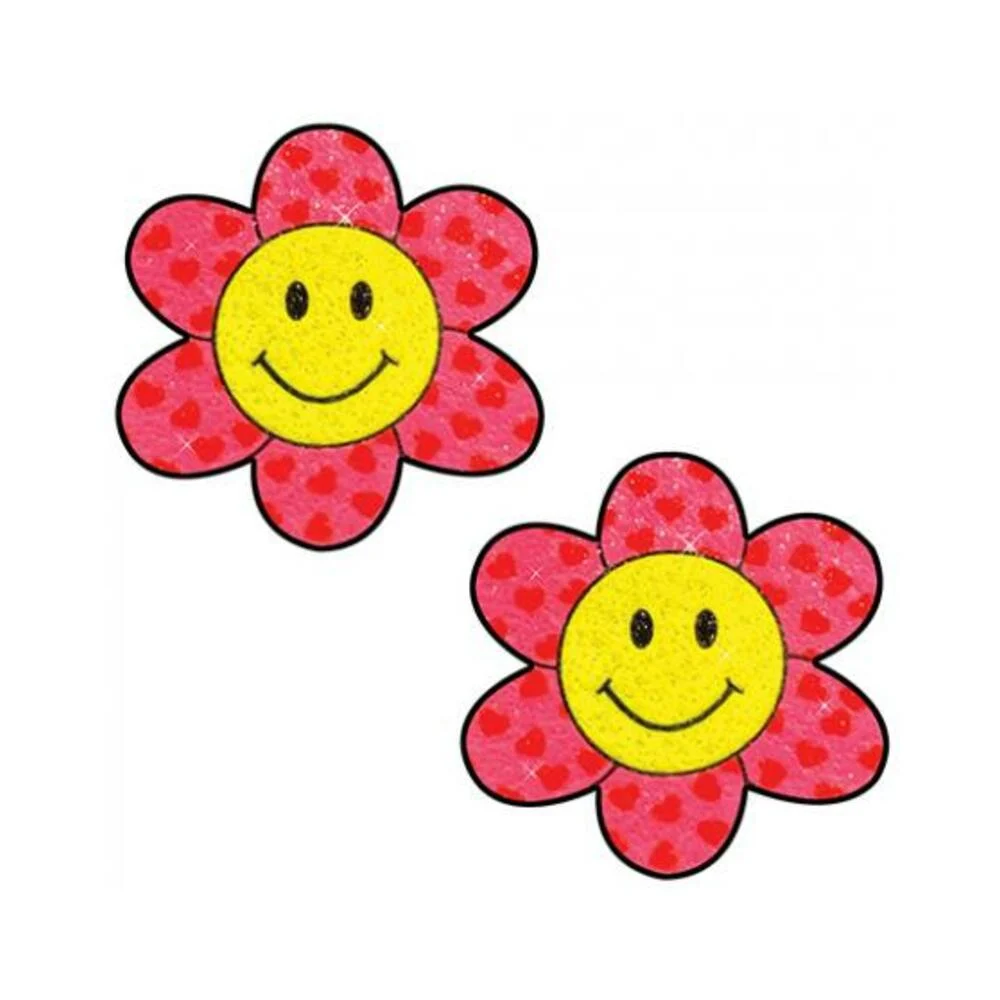 Neva Nude Smiley Flower Power Glitter Pasties - Pink/yellow O/s