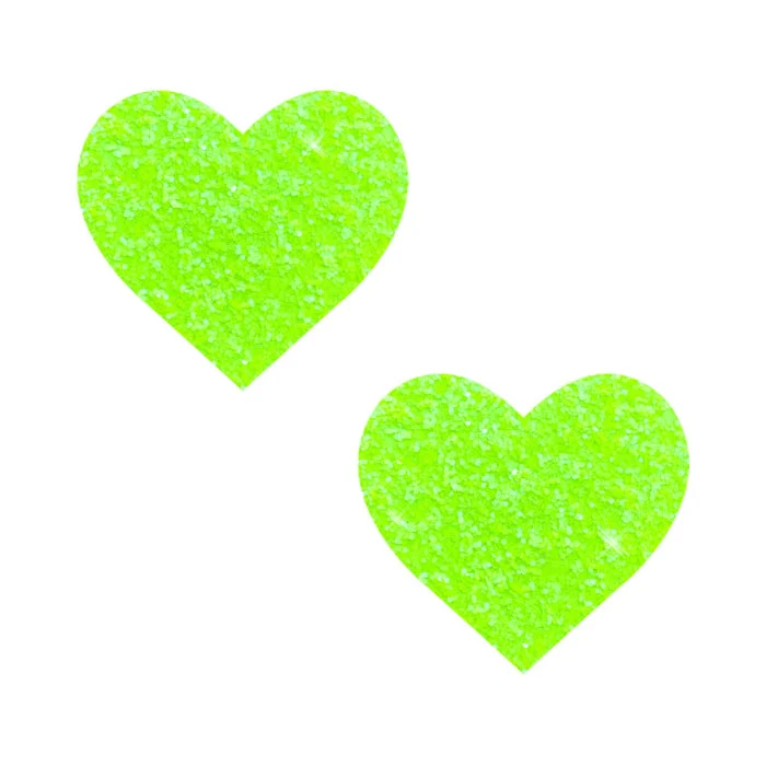 Neva Nude Super Sparkle Lemon Lime Blacklight Reactive Glitter Heart Nipple Pasties