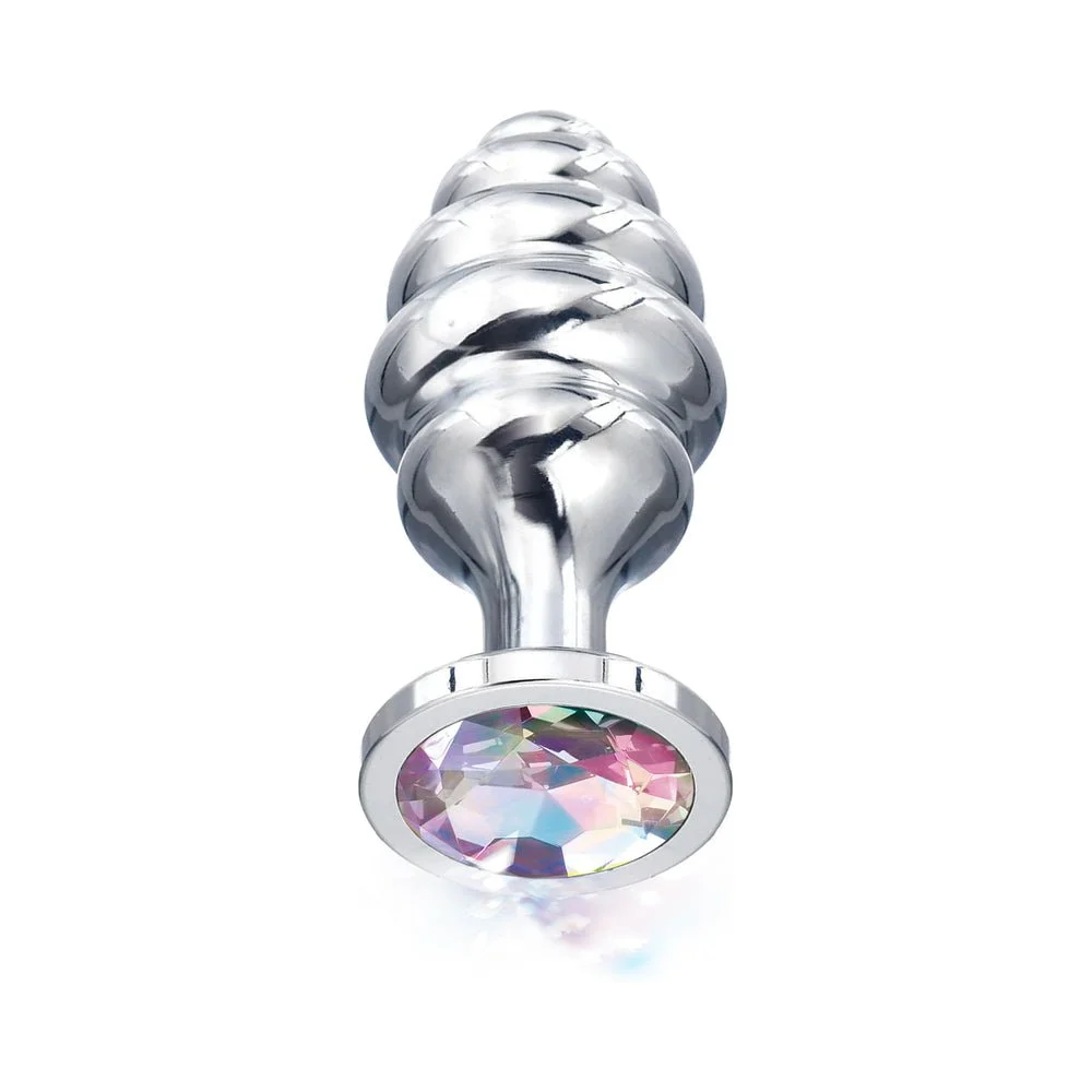 Nixie Honey Dipper Ribbed Metal Butt Plug, Silver Large
