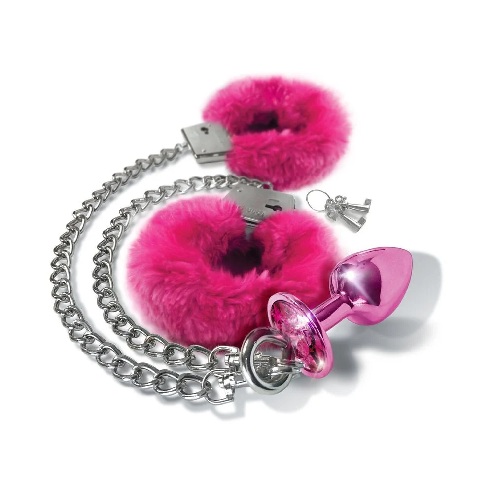 Nixie Metal Butt Plug & Furry Handcuff Set Medium