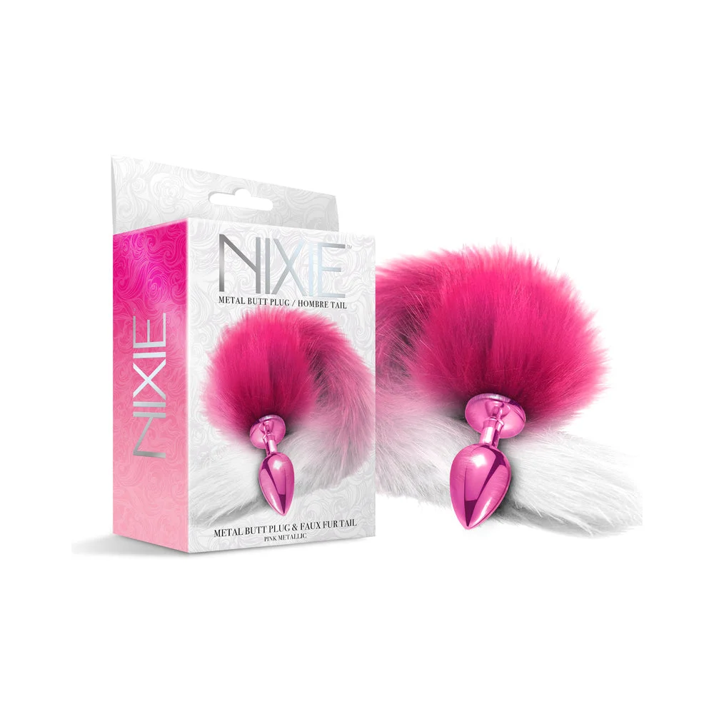 Nixie Metal Butt Plug With Ombre Tail, Pink Metallic