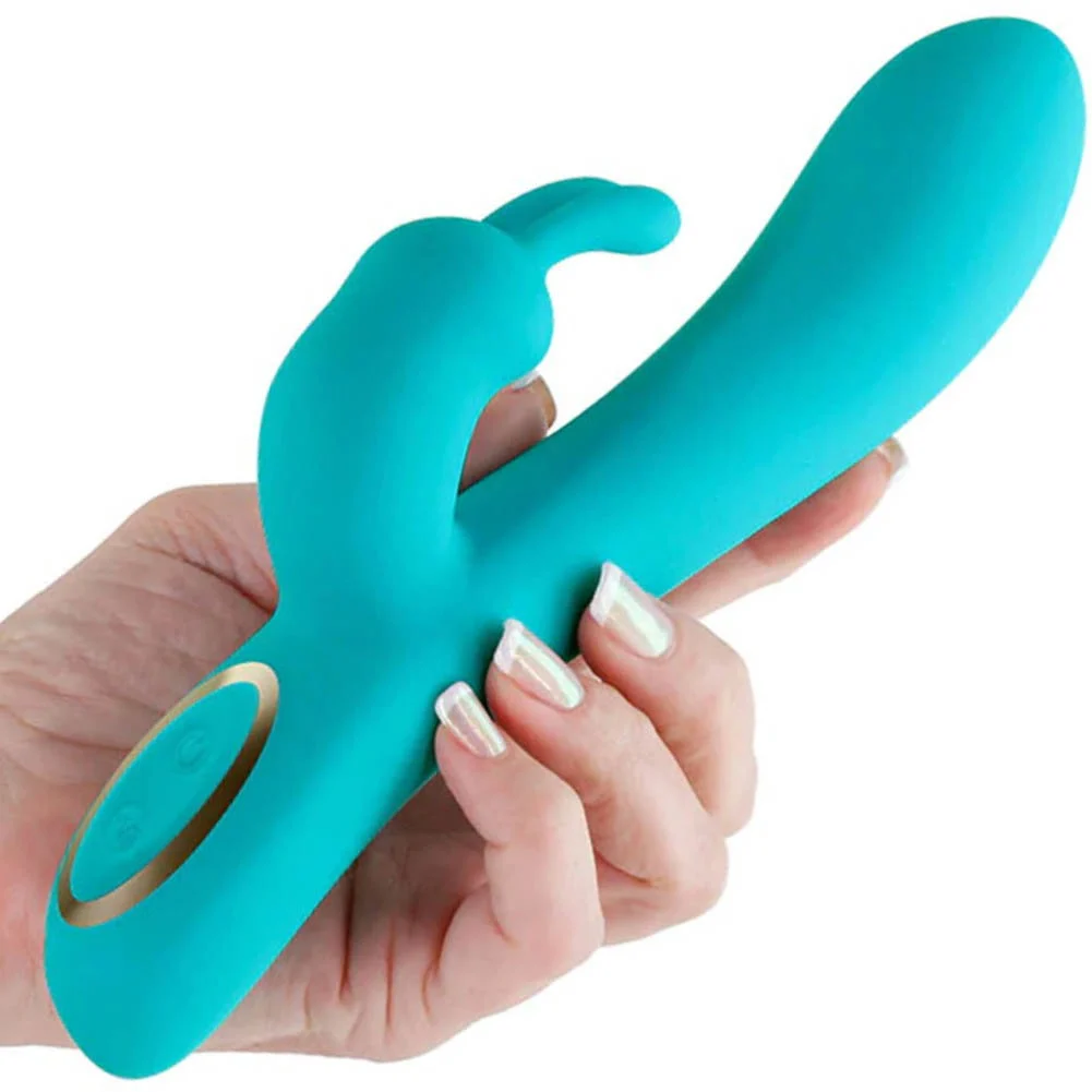 Obsessions Hera Rechargeable Silicone Rabbit Vibrator, 8.5", Light Green