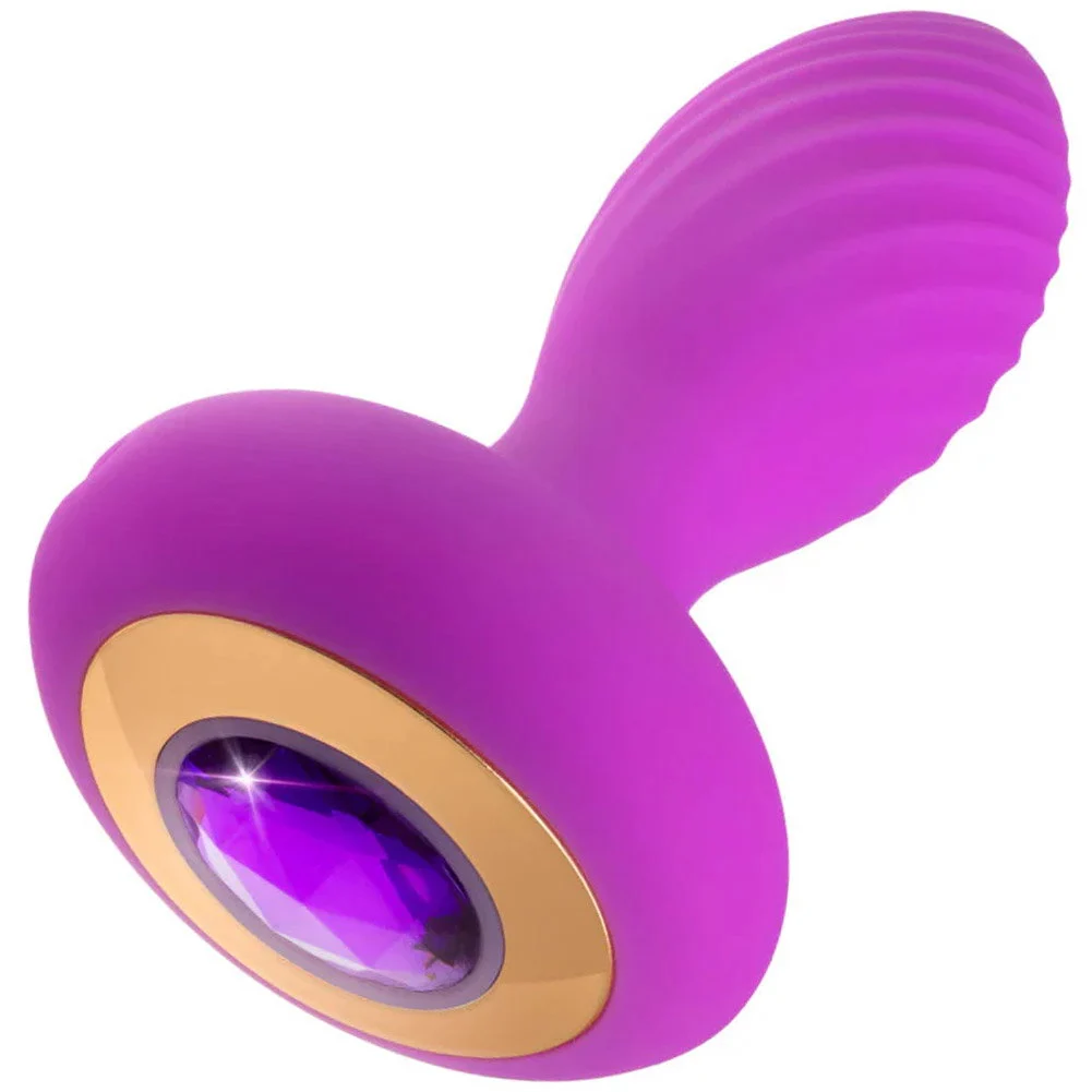Oh My Gem Charm Vibrating Stayput Anal Plug, 4.5", Amethyst
