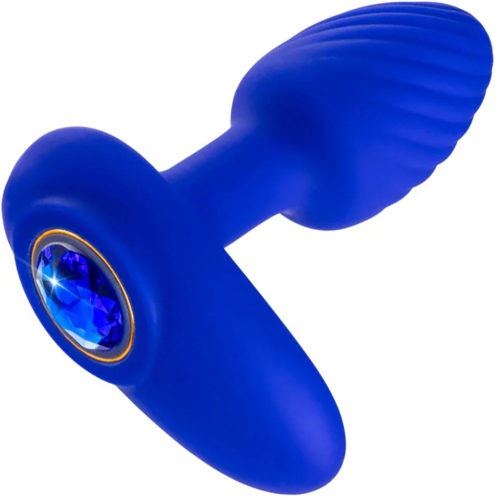 Oh My Gem Mystery Vibrating Stayput Anal Plug, 4", Sapphire