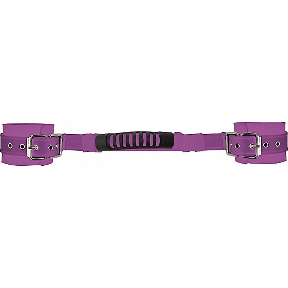 Ouch Adjustable Leather Handcuffs with Strap, One Size, Purple