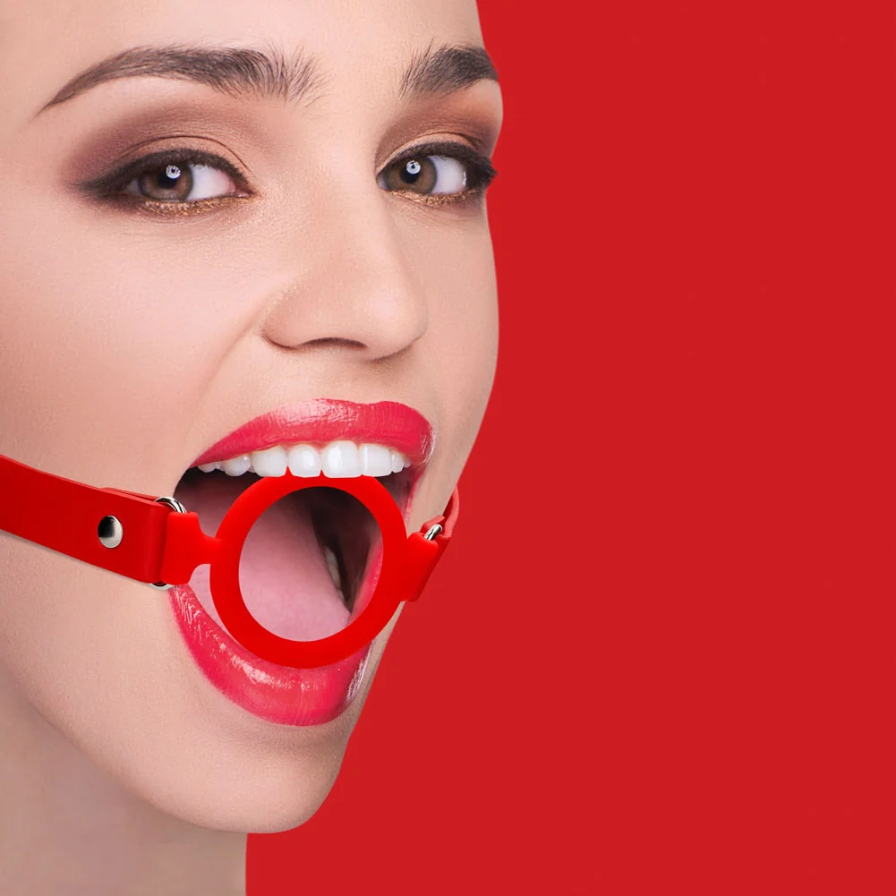 Ouch Adjustable Silicone Ring Gag with Leather Straps, 1.7", Red
