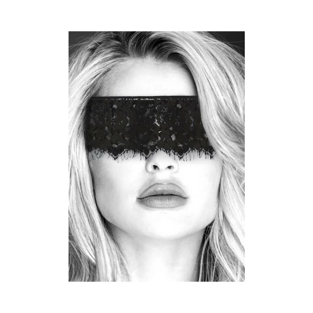 Ouch! Black & White Lace Mask With Elastic Straps Black
