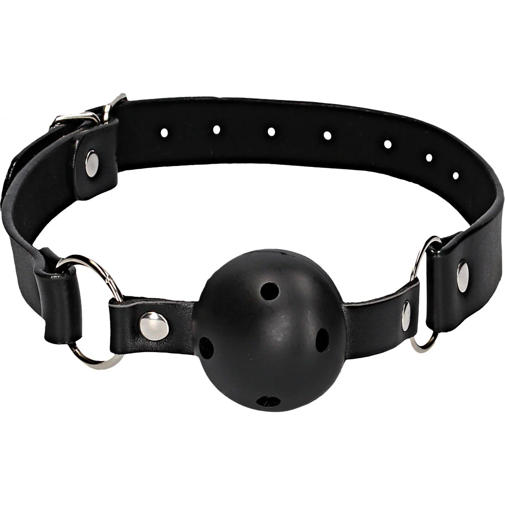 Ouch Breathable Ball Gag with Bonded Leather Straps, Black