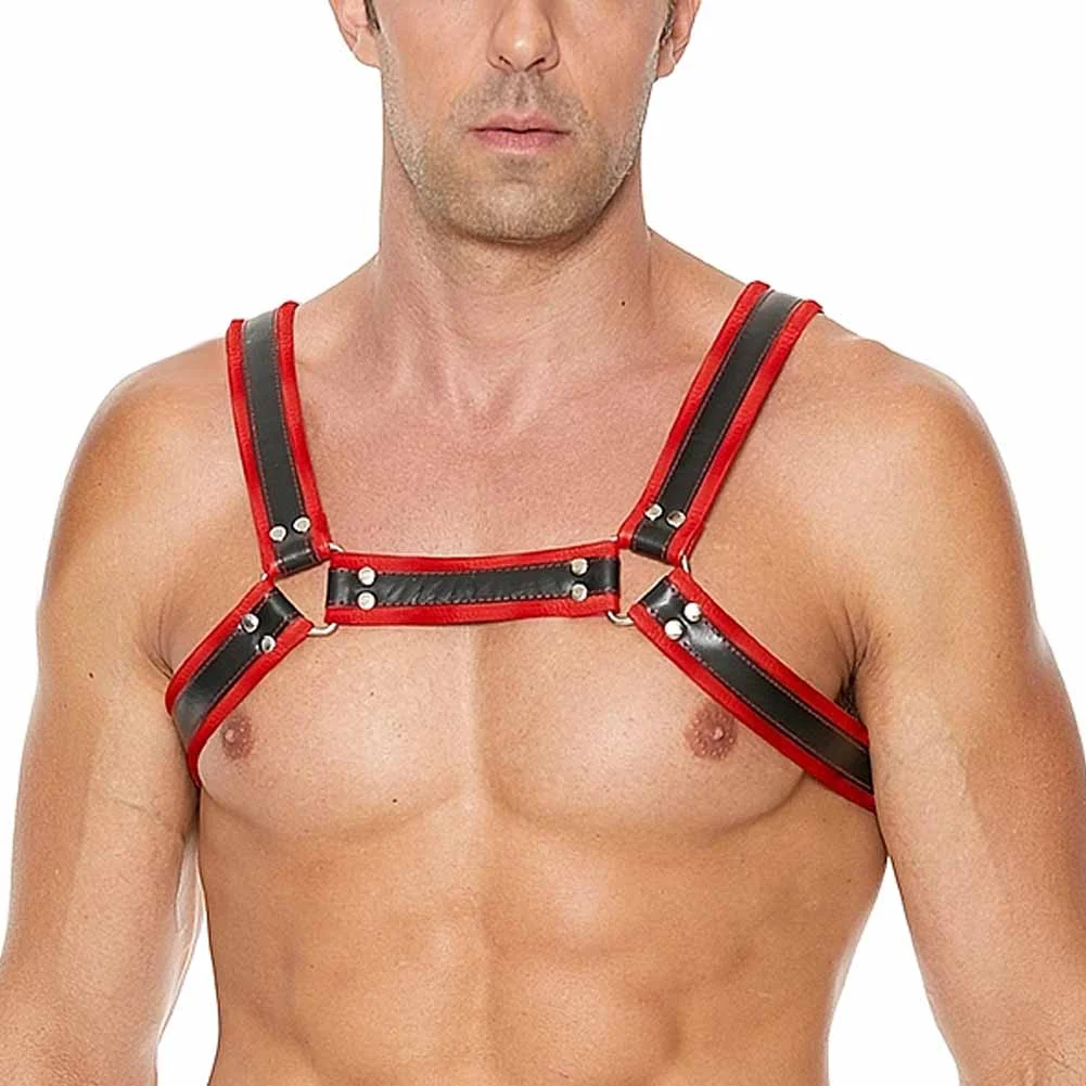 Ouch Buckle Bulldog Male Chest Harness, Large/X-Large, Red