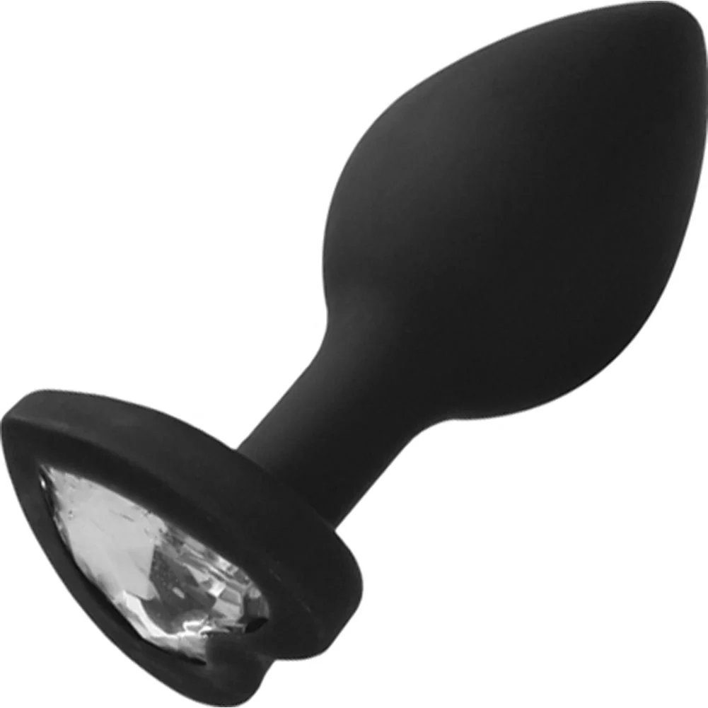 Ouch Diamond Heart Silicone Butt Plug, 2.9", Black