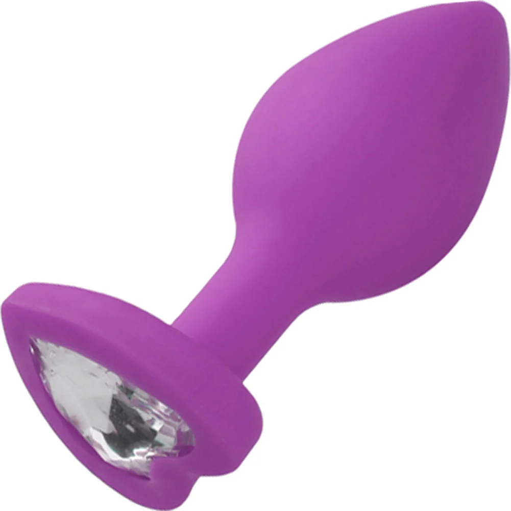 Ouch Diamond Heart Silicone Butt Plug, 2.9", Purple