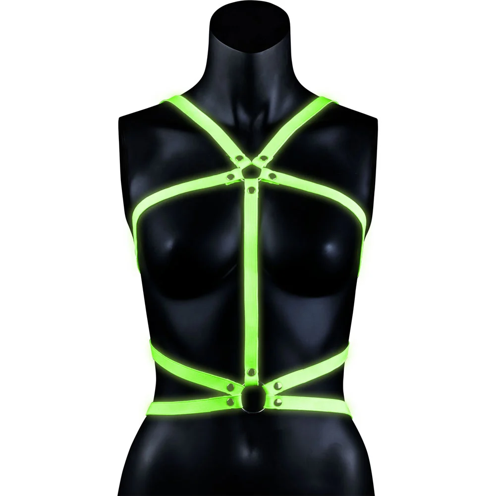 Ouch Glow in the Dark Body Harness, S/M, Neon Green
