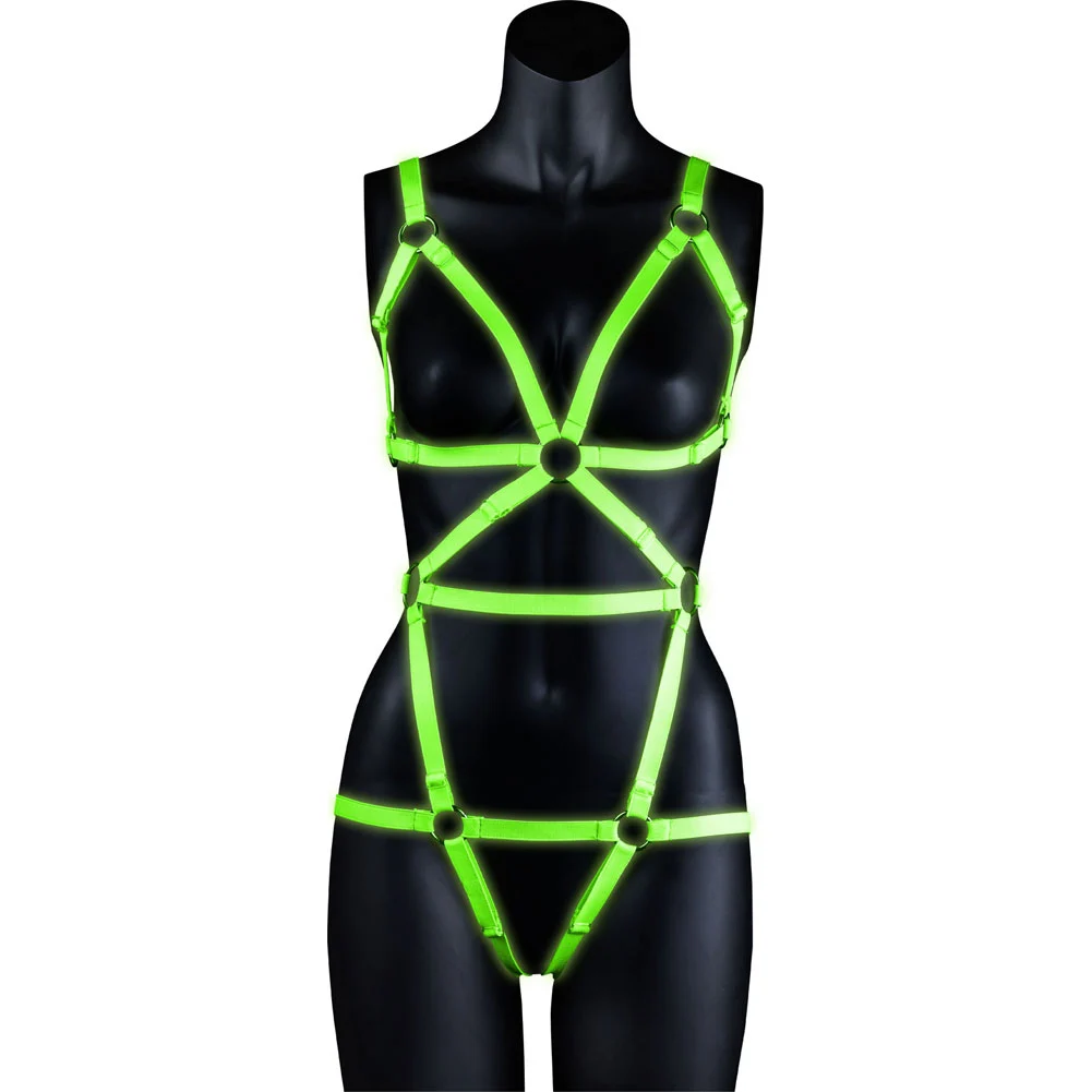 Ouch Glow in the Dark Full-Body Harness, S/M, Neon Green