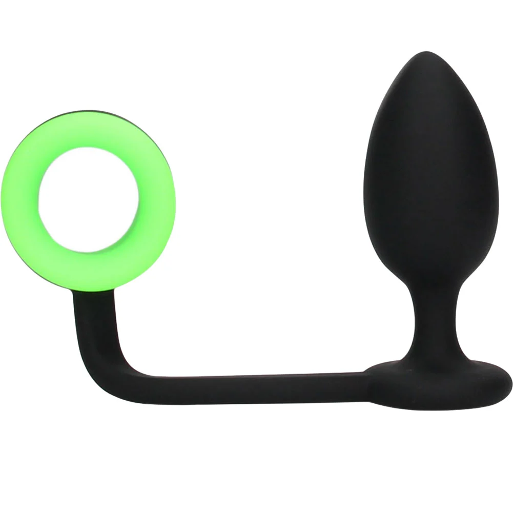 Ouch Glow in the Dark Silicone Anal Plug with Detachable Penis Ring, 3.9", Neon Green