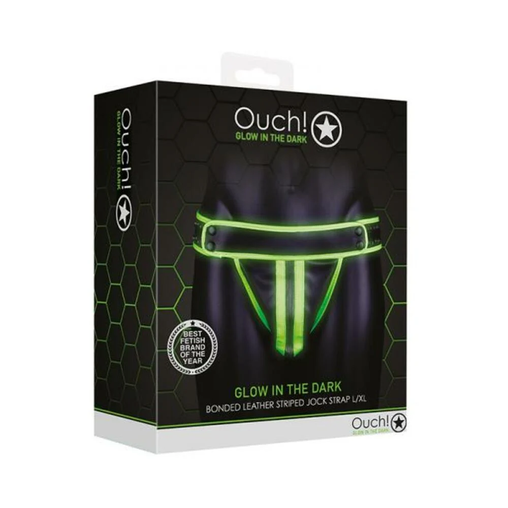 Ouch! Glow Striped Jock Strap - Glow In The Dark - Green