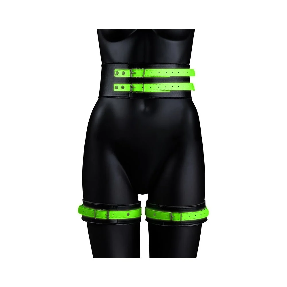 Ouch! Glow Thigh Cuffs, Hand Cuffs & Belt - Glow In The Dark - Green
