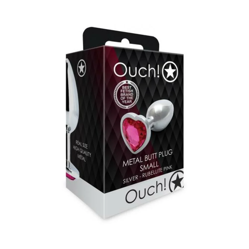 Ouch! Heart Gem Butt Plug, Small, Pink Silver Rubellite