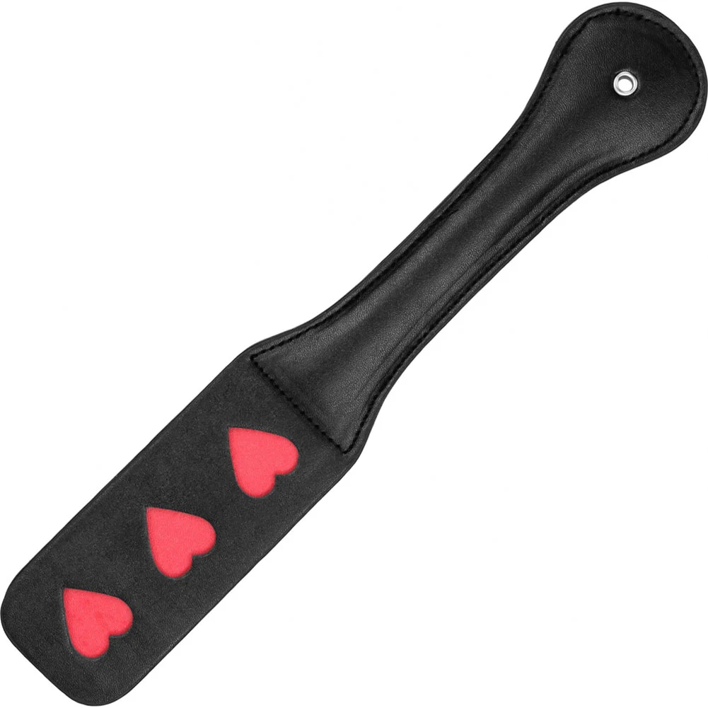 Ouch HEARTS Faux Leather Paddle, 12.5", Black