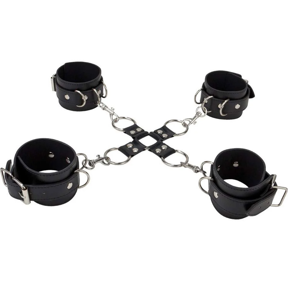 Ouch Leather Hogtie Cuffs for Kinky Lovers, One Size, Black