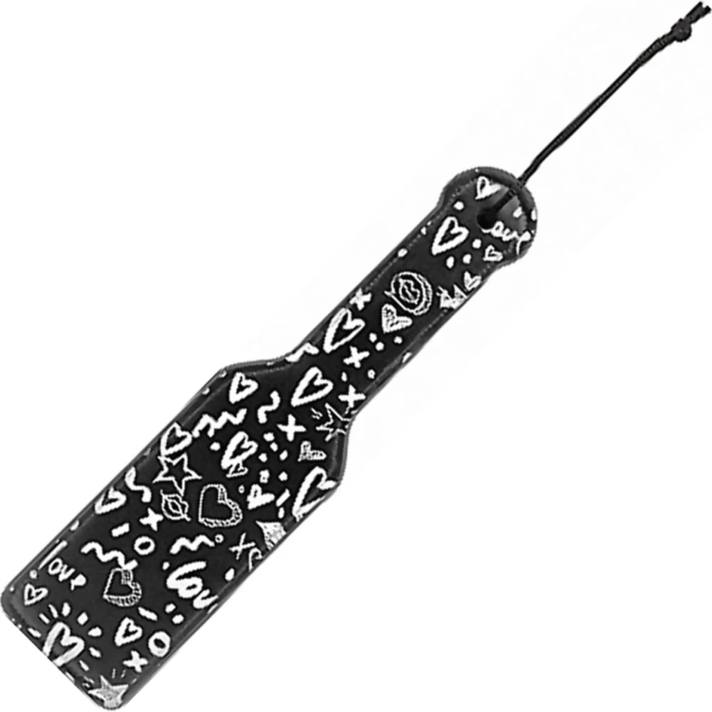 Ouch Love Street Art Printed Leather Paddle, 11.25", Black
