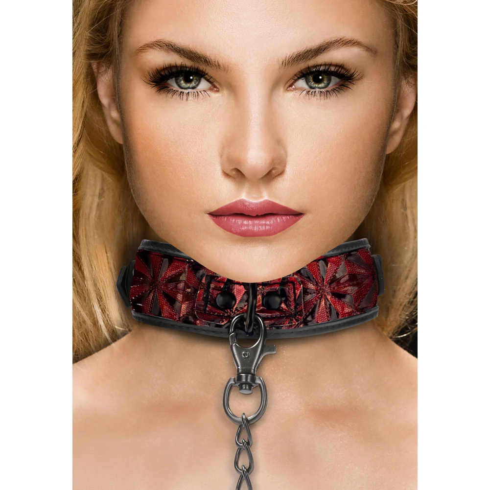 Ouch Luxury Collar with Leash, Burgundy