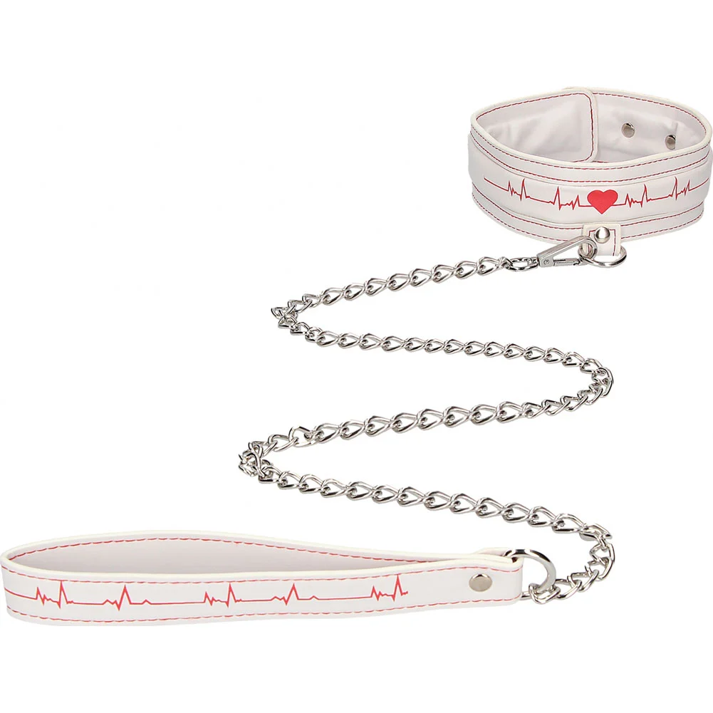 Ouch Nurse Theme Adjustable Collar with 40" Leash, White
