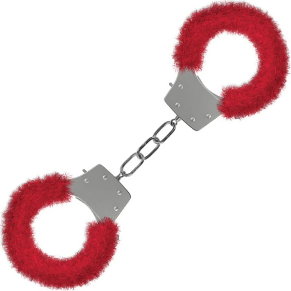 Ouch Pleasure Furry Handcuffs for Naughty Lovers, Red