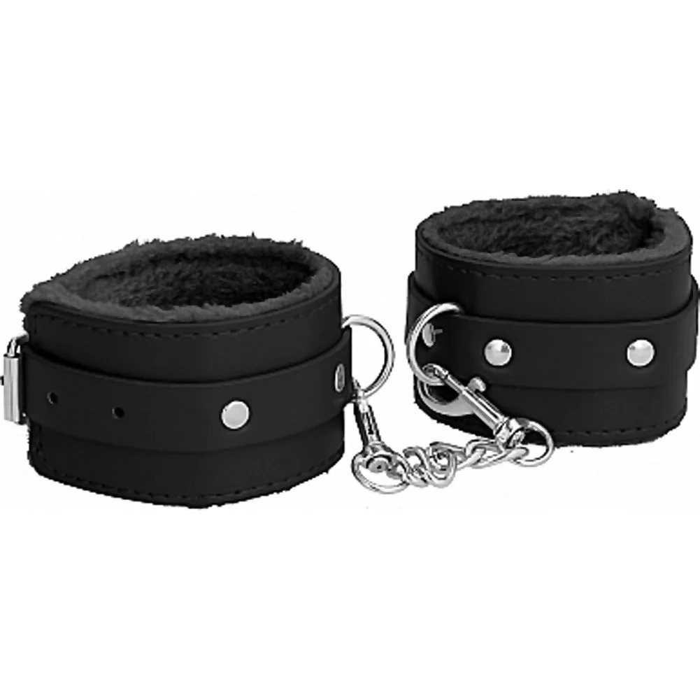 Ouch Premium Plush Leather Ankle Cuffs, One Size, Black