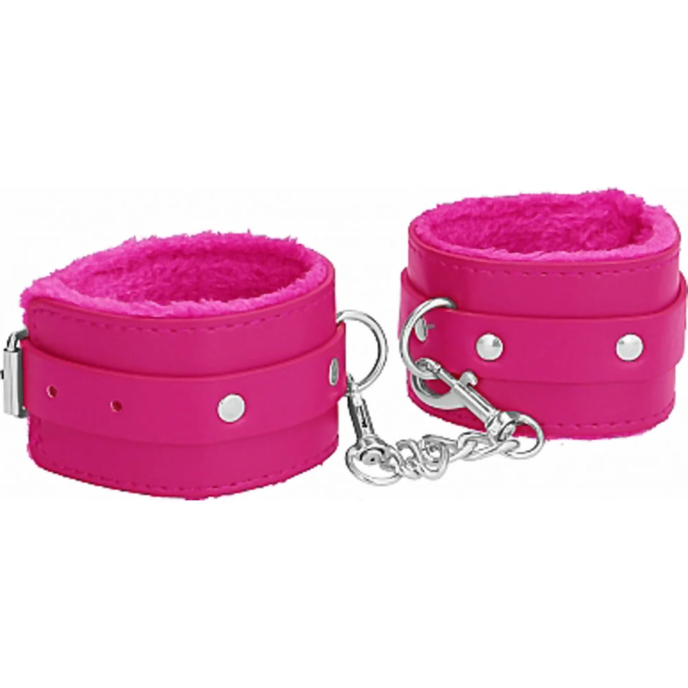 Ouch Premium Plush Leather Ankle Cuffs, One Size, Pink