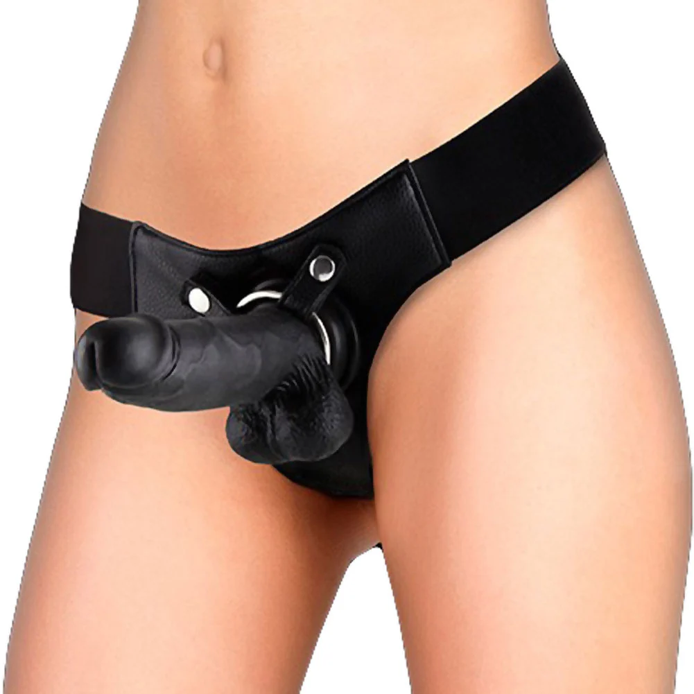 Ouch Realistic Strap-On Dong with Harness, 8", Black