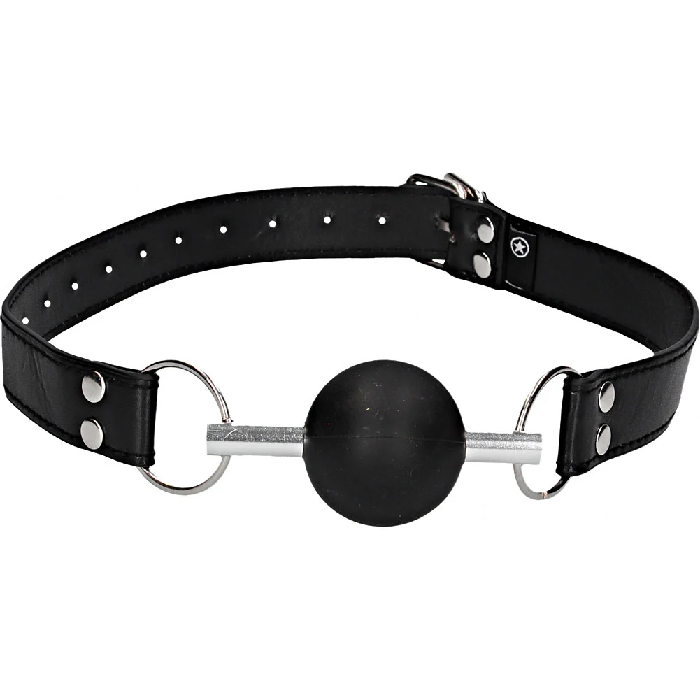 Ouch Solid Rubber Ball Gag with Bonded Leather Straps, Black
