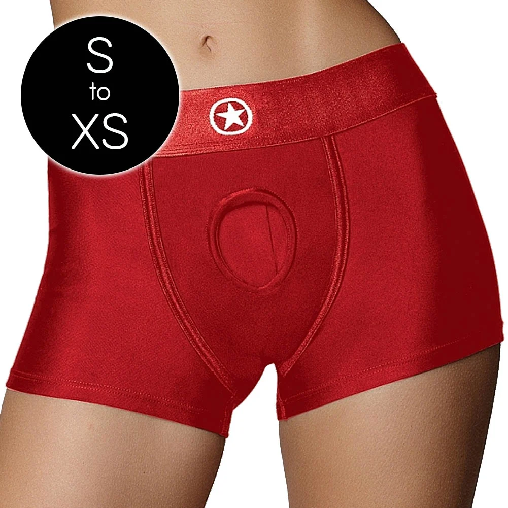 Ouch Vibrating Strap-on Boxer Style Harness, Extra Small/Small, Red