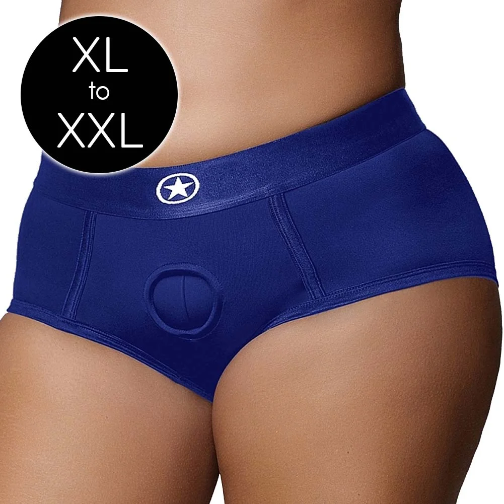 Ouch Vibrating Strap-on Brief Style Harness, XL/XXL, Royal Blue