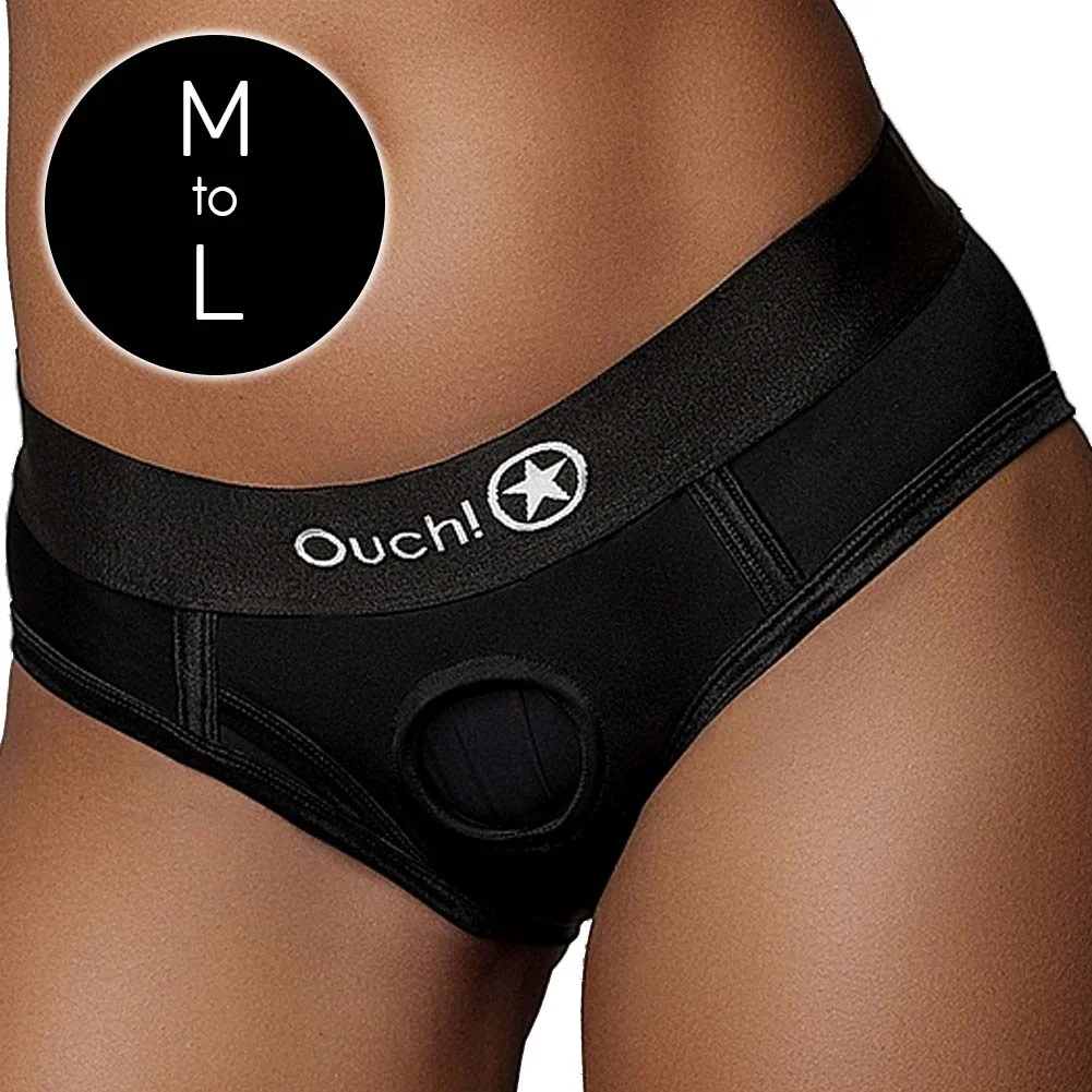 Ouch Vibrating Strap-on High-cut Brief Style Harness, Medium/Large, Black