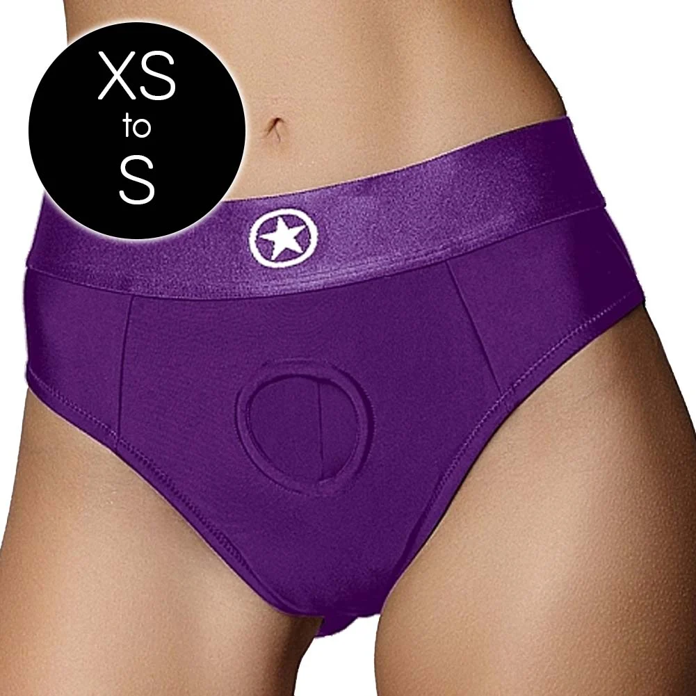 Ouch Vibrating Strap-on Thong Harness with Removable Butt Straps, Extra Small/Small, Purple