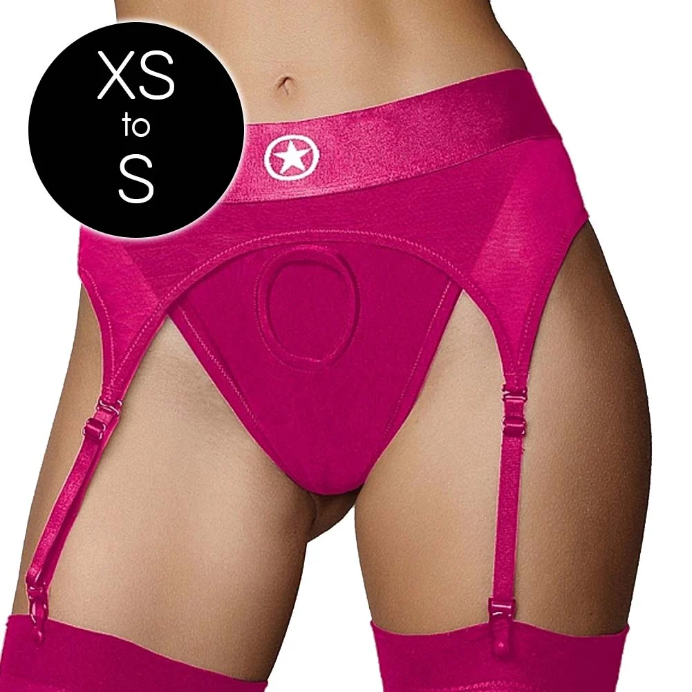 Ouch Vibrating Strap-on Thong with Adjustable Garters Harness, Extra Small/Small, Pink