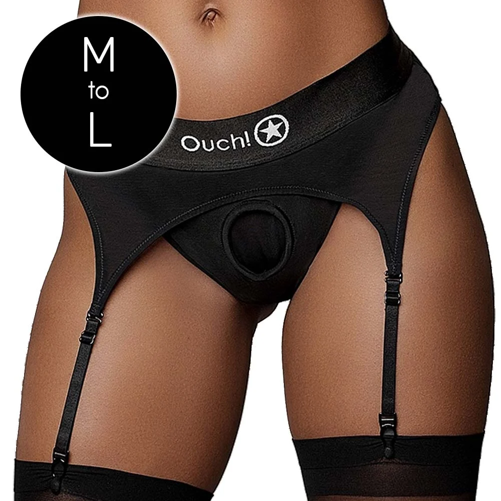 Ouch Vibrating Strap-on Thong with Adjustable Garters Harness, Medium/Large, Black