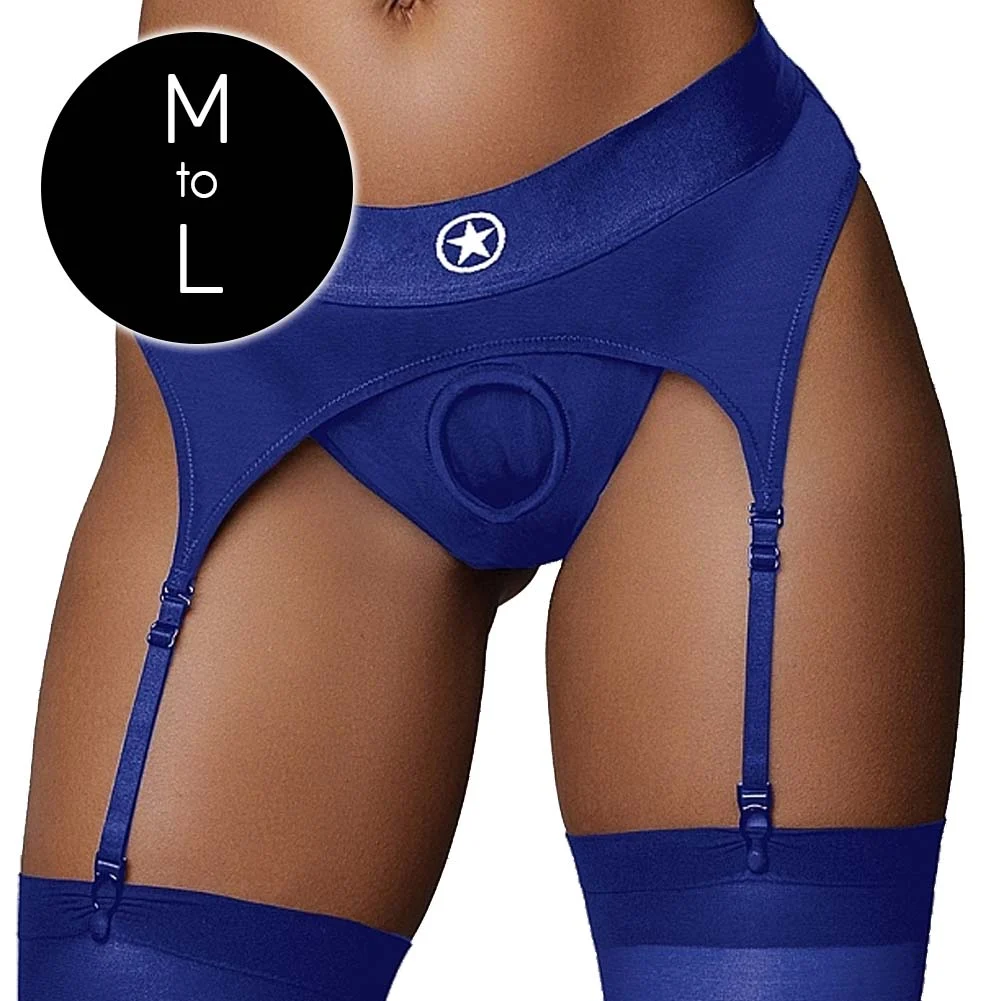 Ouch Vibrating Strap-on Thong with Adjustable Garters Harness, Medium/Large, Blue