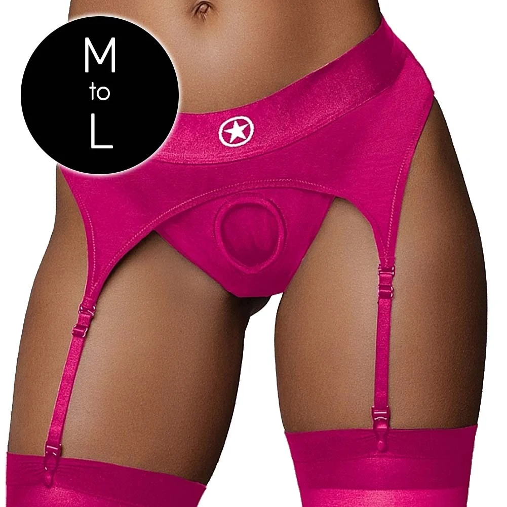 Ouch Vibrating Strap-on Thong with Adjustable Garters Harness, Medium/Large, Pink