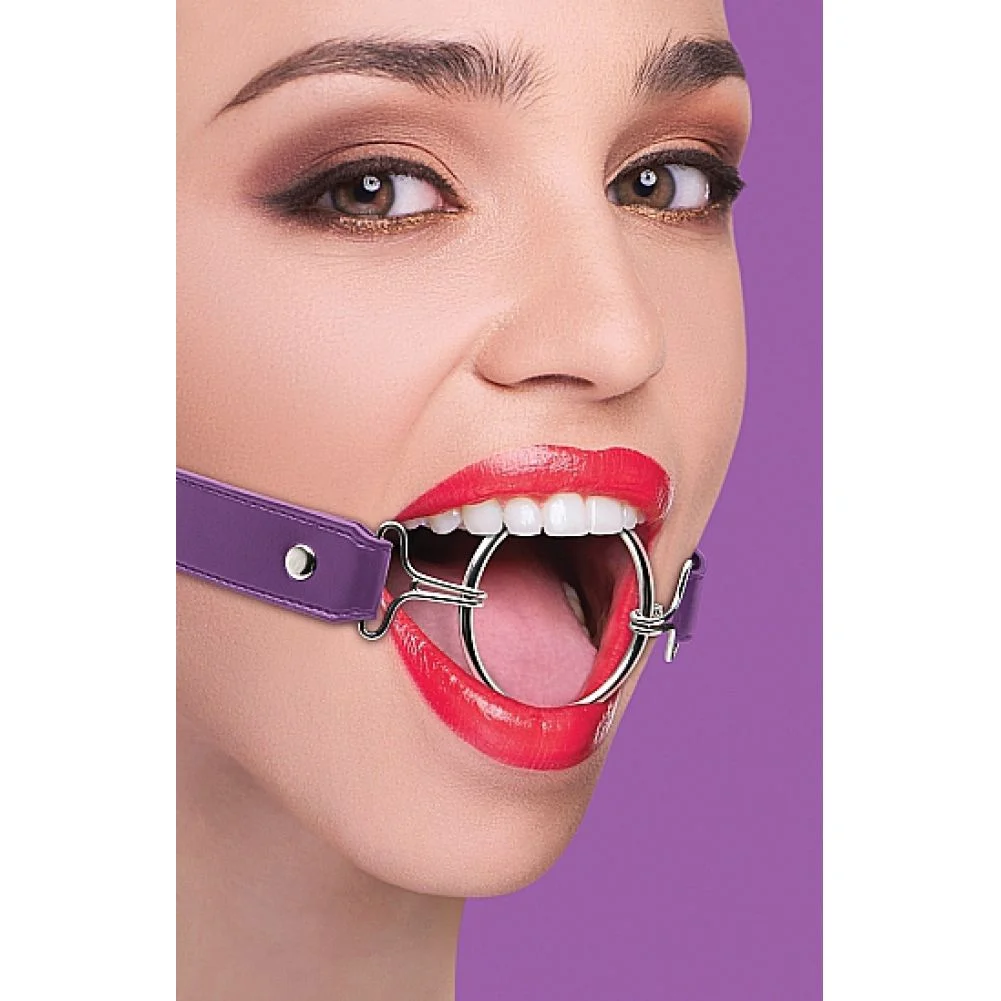 Ouch XL Ring Gag with Leather Straps for Kinky Couples, One Size, Purple