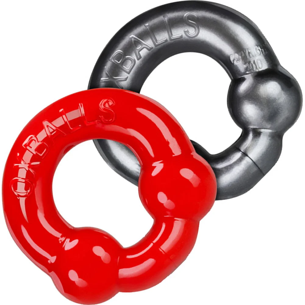 OxBalls Ultraballs 2-Pack Penis Ring Set, 2", Steel/Red