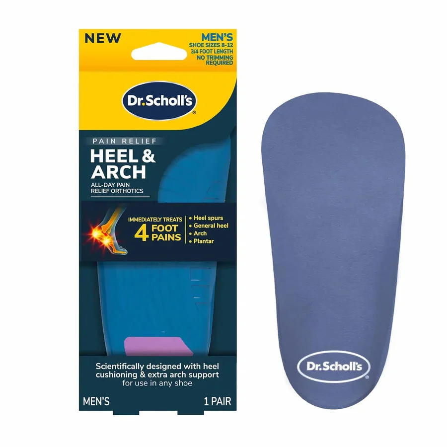 Pain Relief Heel & Arch 1 Pair Men Shoe Sizes 8-12 3/4 Length